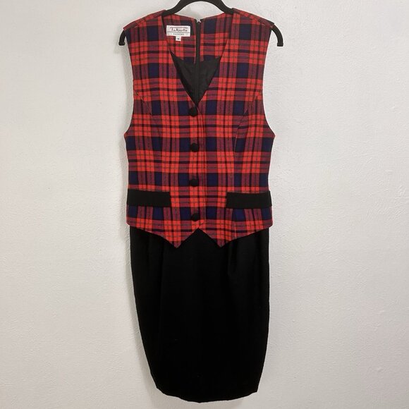 VTG 80s Red Tartan Plaid Jumper Vest Dress Sz 4 Preppy Academia Goth School Girl - Picture 3 of 14